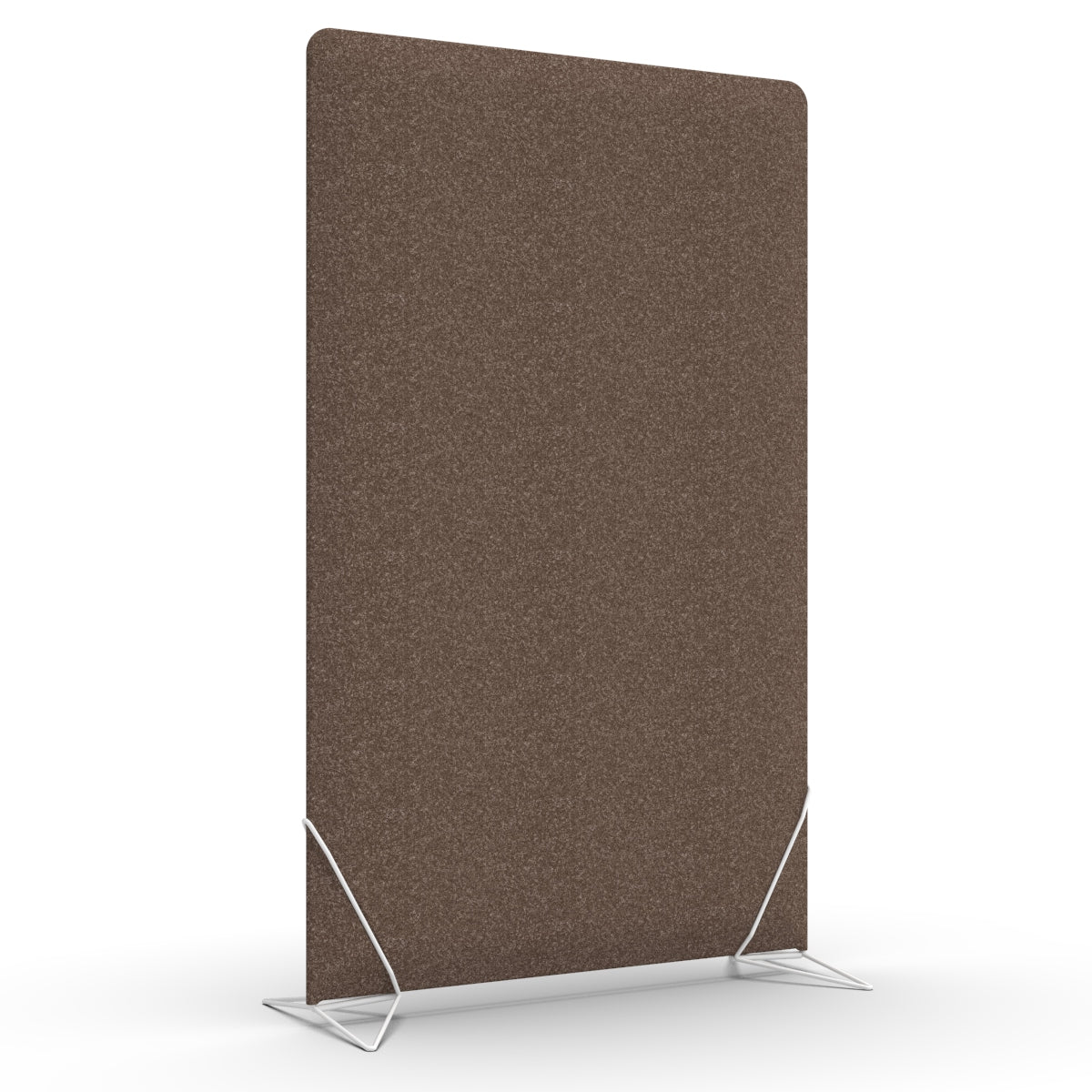 Free standing sound absorber and office divider in brown wool felt with white slide on feet. Avskjerming og lyddemping på kontor