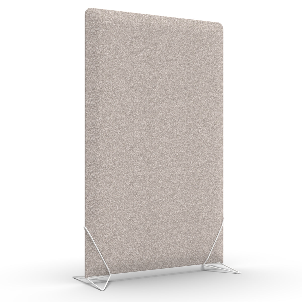 Free standing sound absorber and office divider in dark beige wool felt with white slide on feet. Avskjerming og lyddemping på kontor