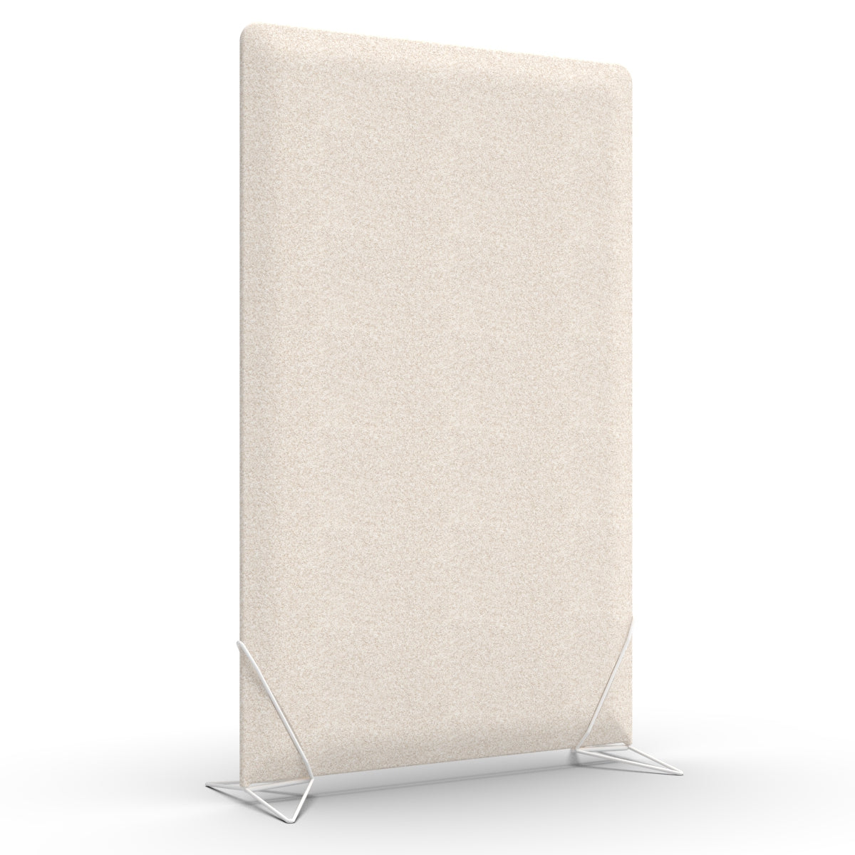 Free standing sound absorber office divider in natural beige wool felt with white slide on feet. Avskjerming og lyddemping på kontor