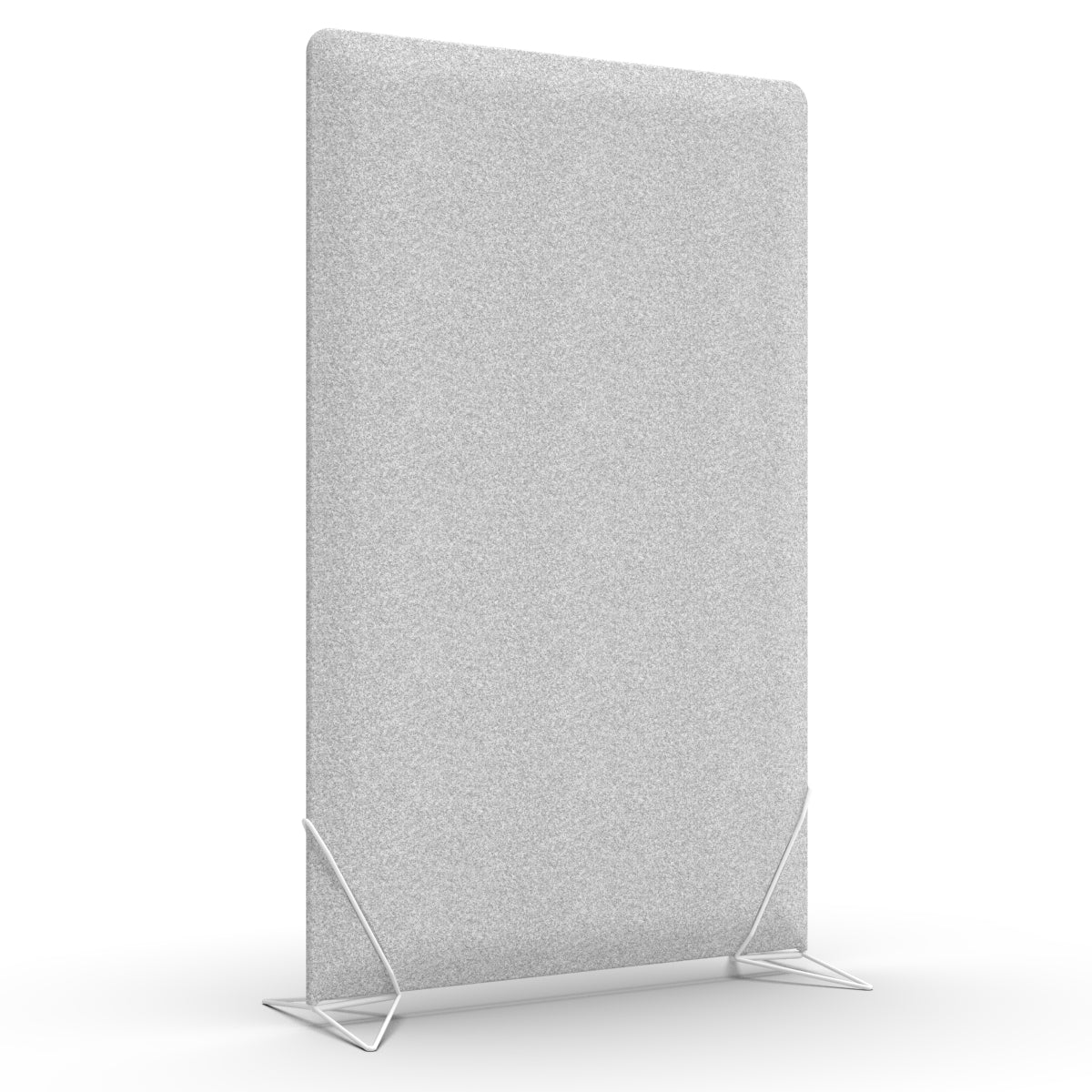 Free standing sound absorber and office divider in light grey wool felt with white slide on feet. Avskjerming og lyddemping på kontor