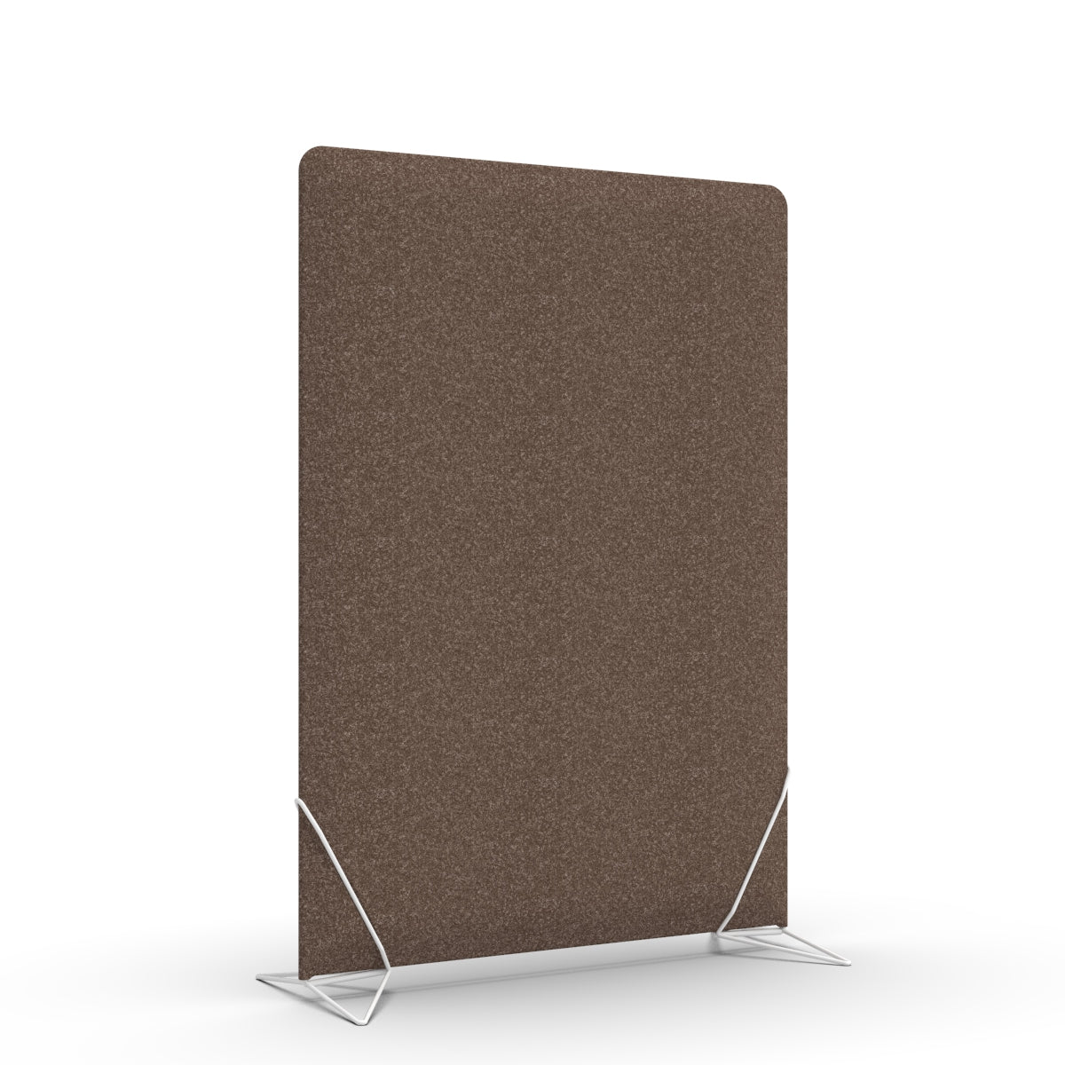 Free standing sound absorber and office divider in brown wool felt with white slide on feet. Avskjerming og lyddemping på kontor