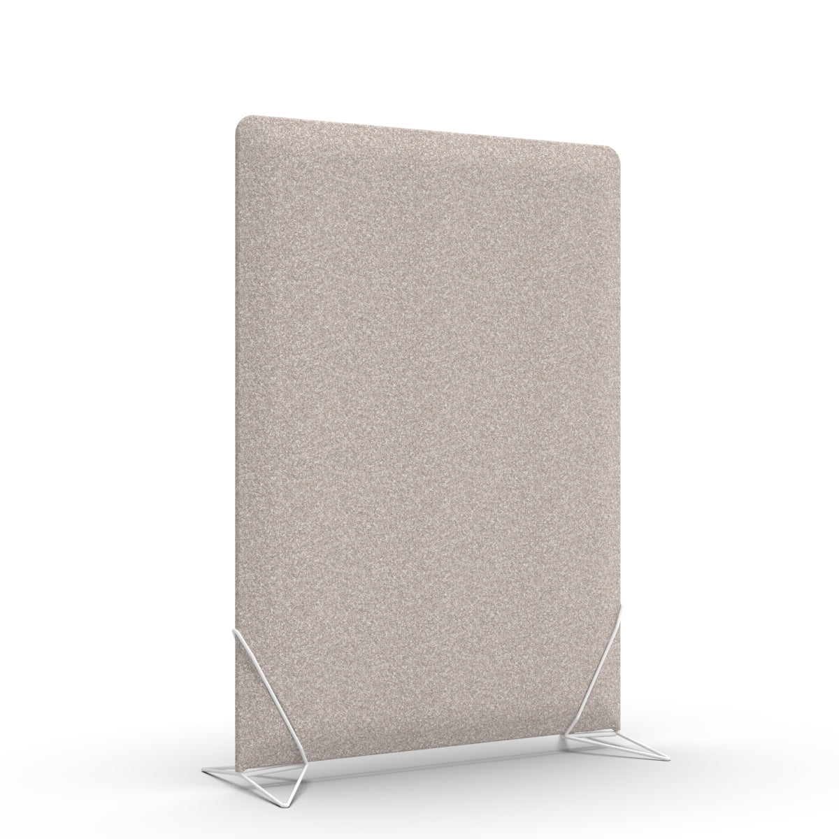 Free standing sound absorber and office divider with dark beige wool felt with white slide on feet. Avskjerming og lyddemping på kontor