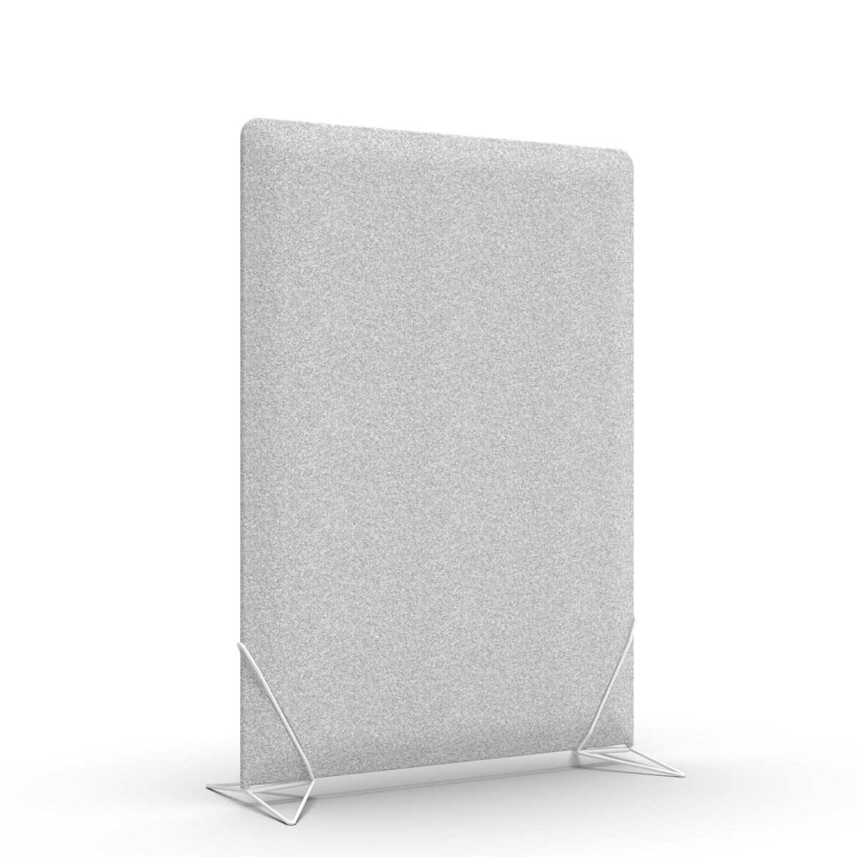 Free standing sound absorber and office divider in light grey wool felt with white slide on feet. Avskjerming og lyddemping på kontor