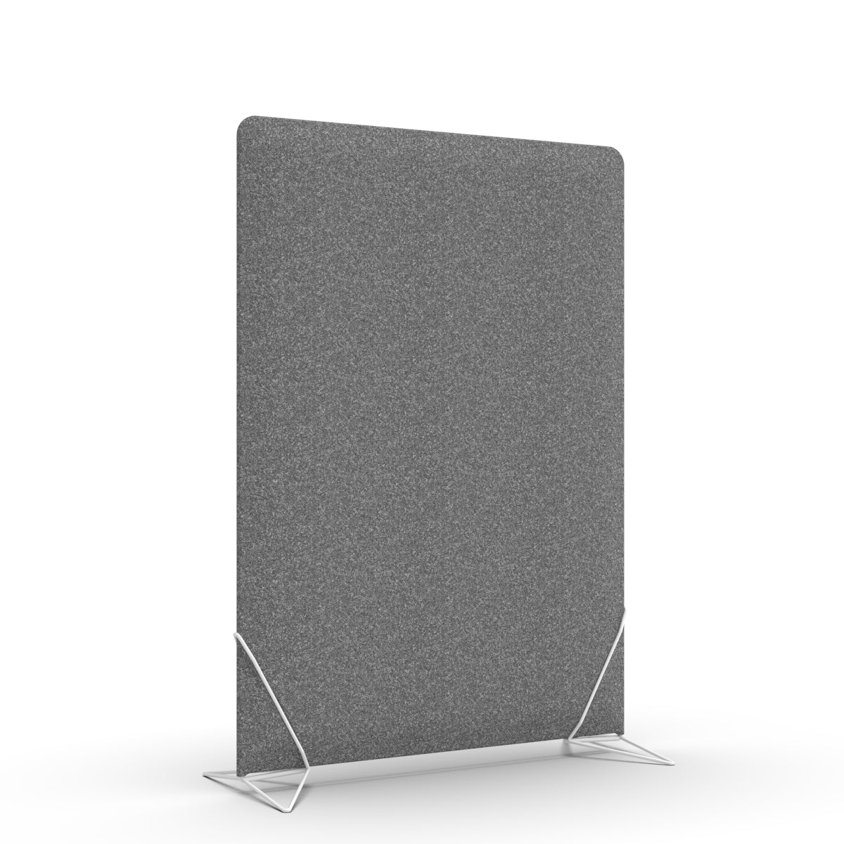 Free standing sound absorber and office divider in dark grey wool felt with white slide on feet. Avskjerming og lyddemping på kontor