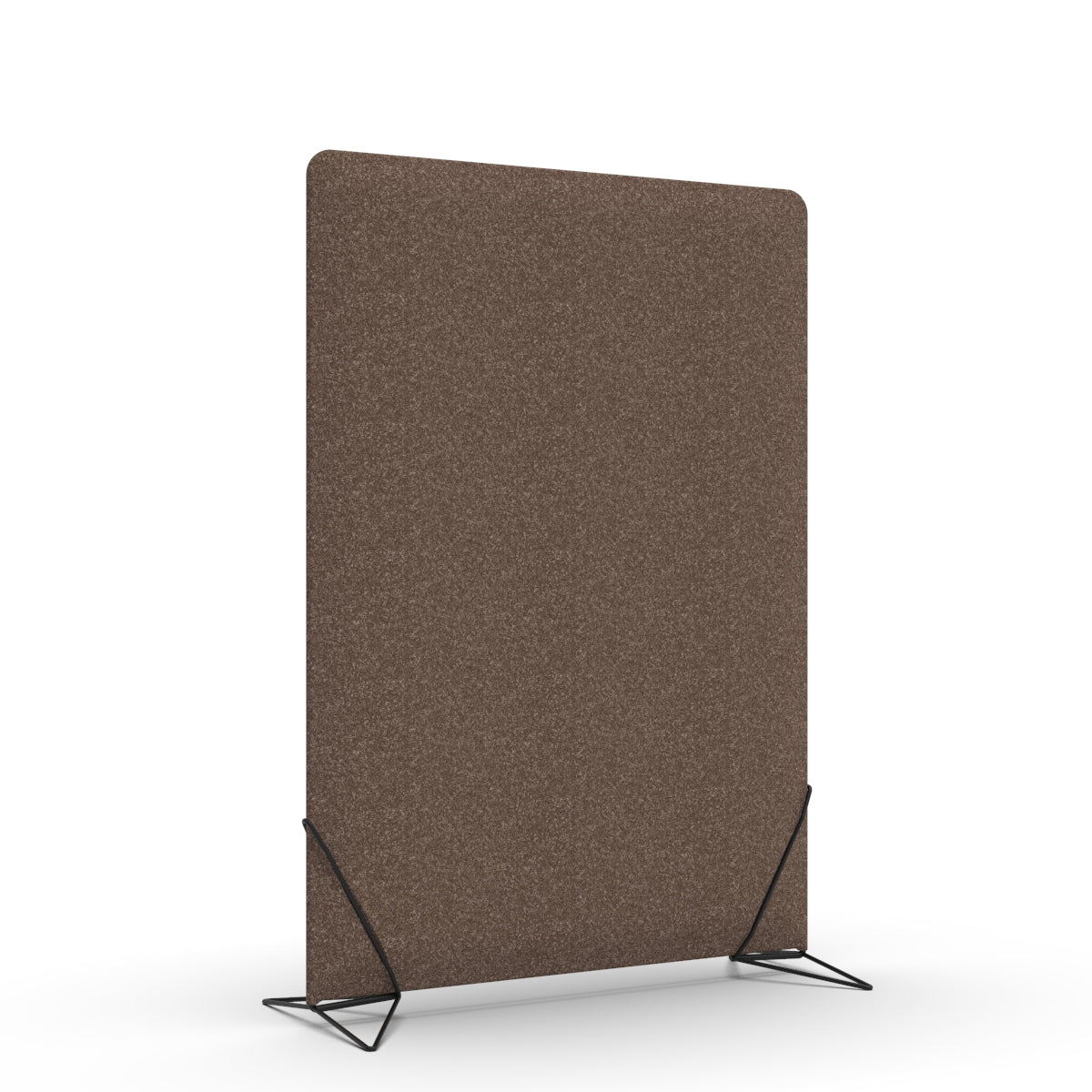 Free standing sound absorber and office divider in brown wool felt with black slide on feet. Avskjerming og lyddemping på kontor