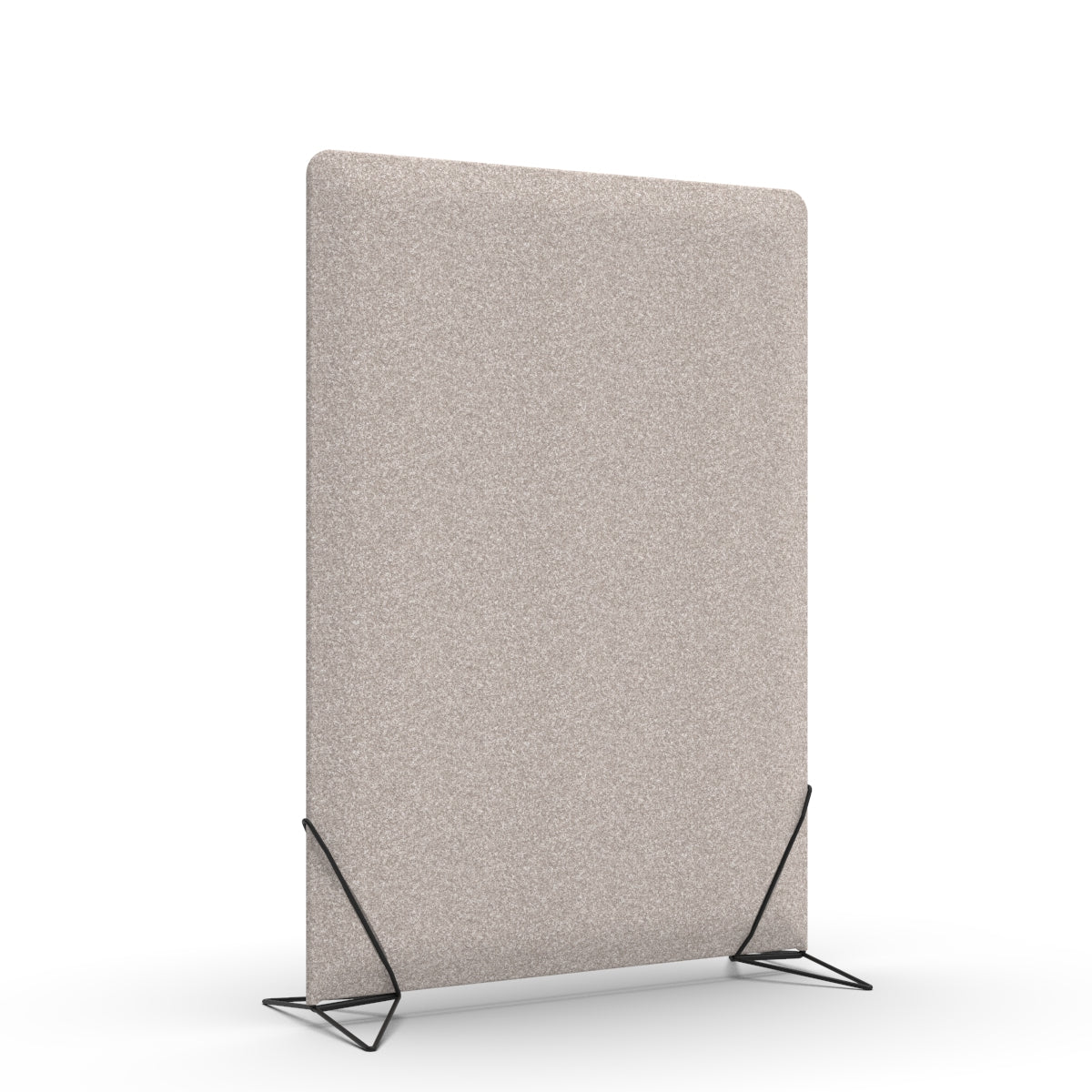 Free standing sound absorber and office divider in dark beige wool felt with black slide on feet. Avskjerming og lyddemping på kontor