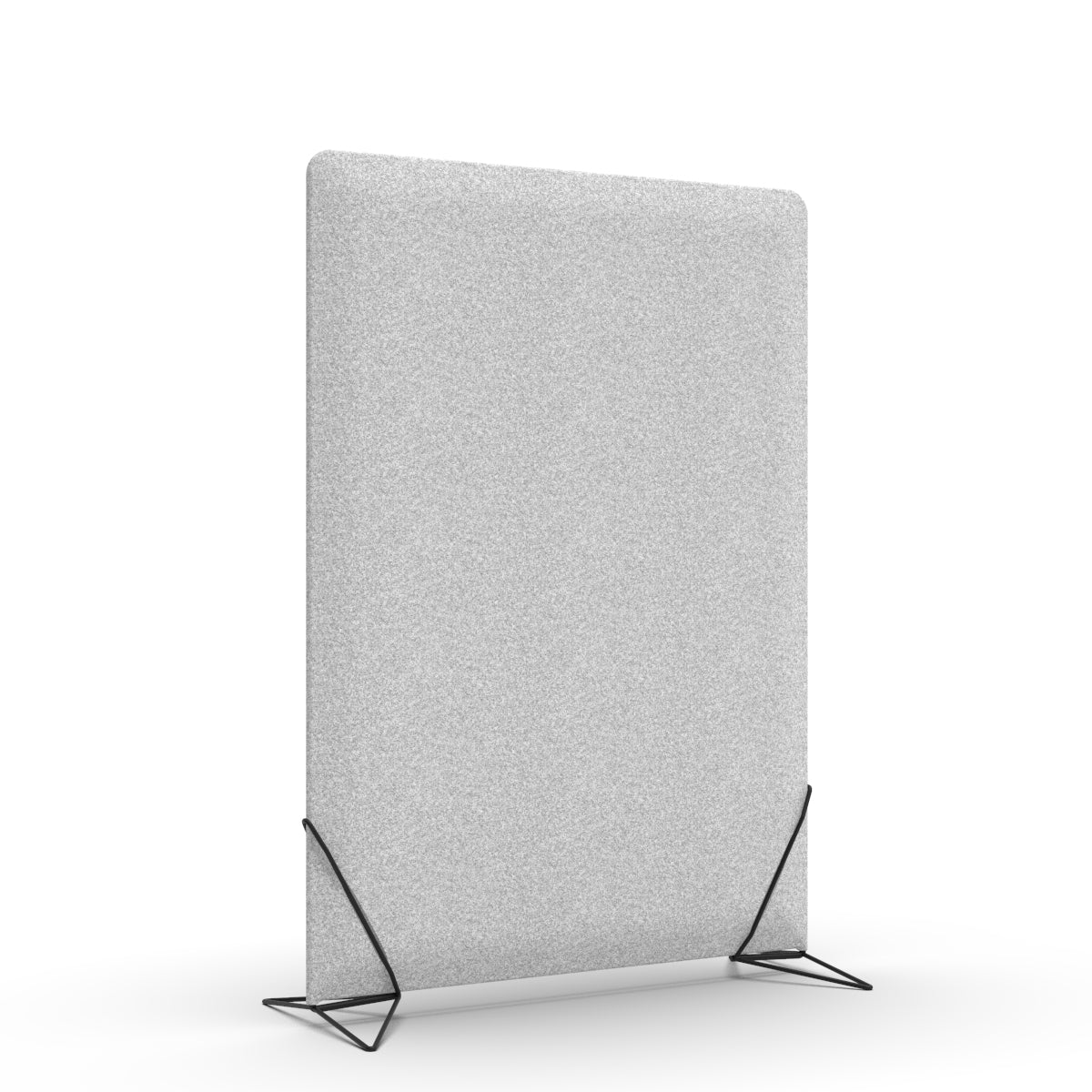 Free standing sound absorber and office divider in light grey wool felt with black slide on feet. Avskjerming og lyddemping på kontor