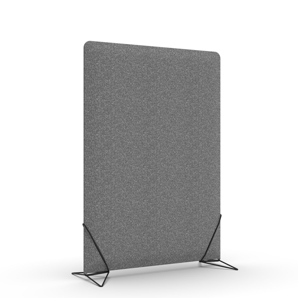 Free standing sound absorber and office divider in dark grey with black slide on feet. Avskjerming og lyddemping på kontor