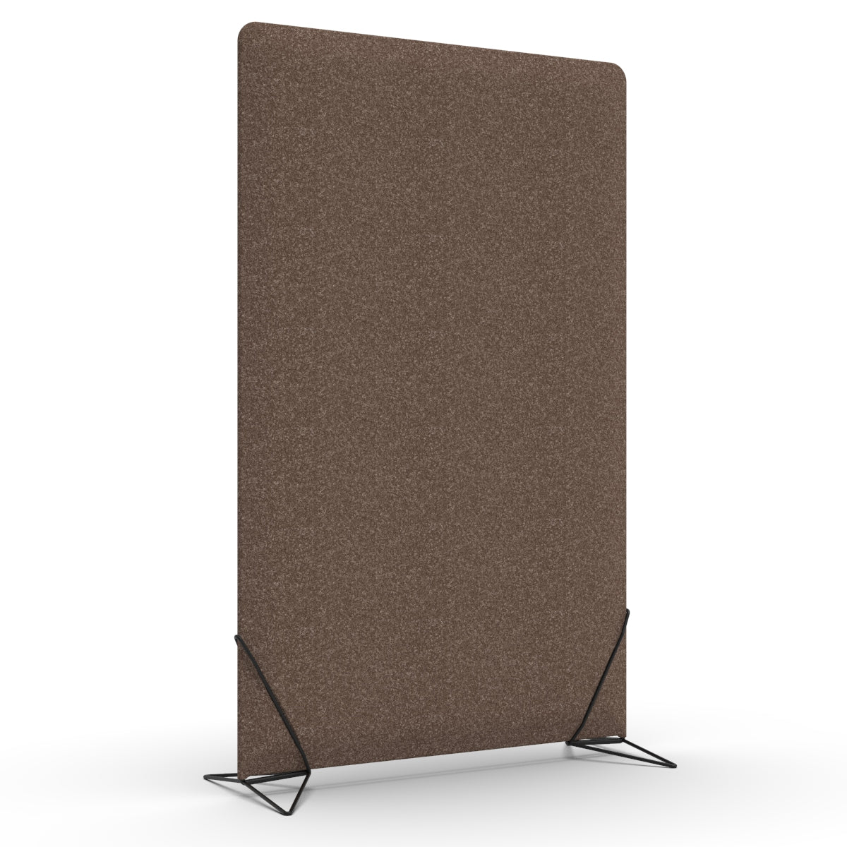 Free standing sound absorber and office divider in brown wool felt with black slide on feet. Avskjerming og lyddemping på kontor