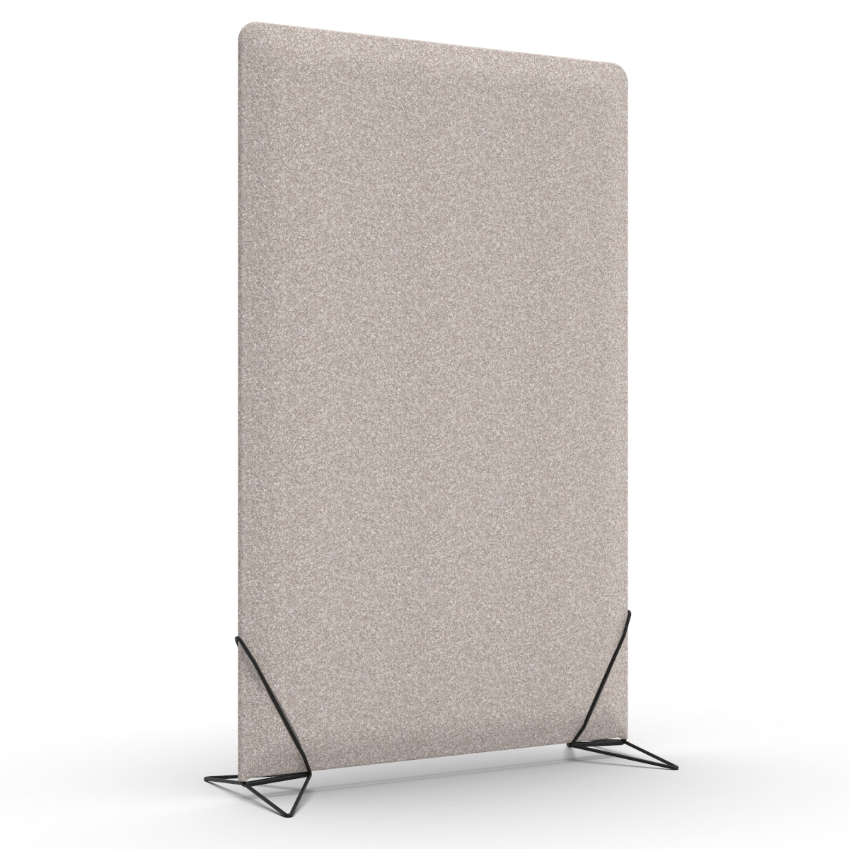 Free standing sound absorber and office divider in dark beige wool felt with black slide on feet. Avskjerming og lyddemping på kontor