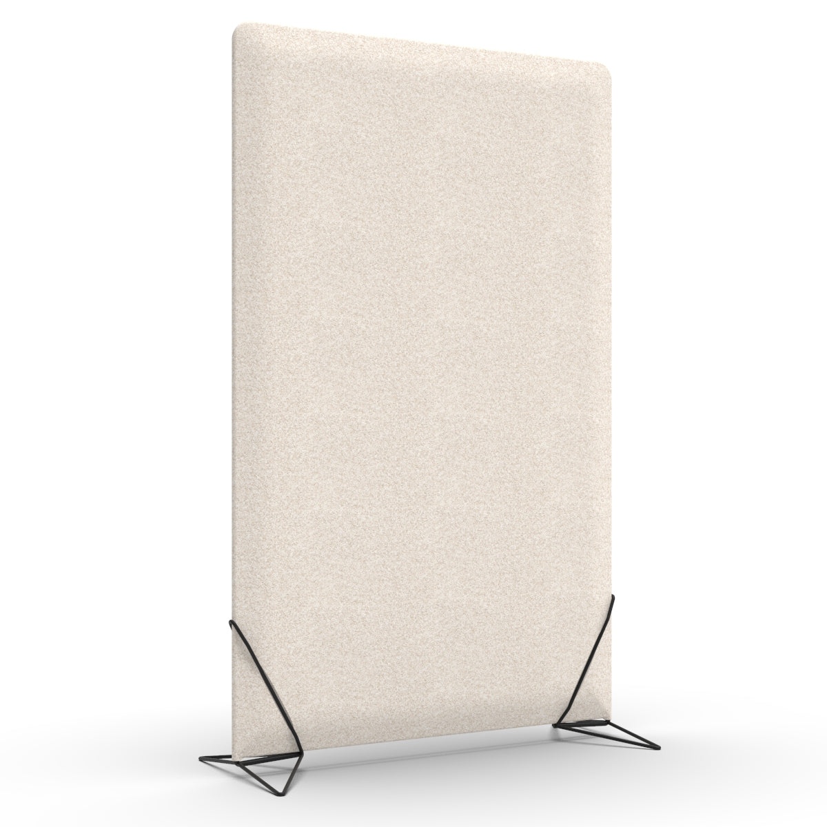 Free standing sound absorber and office divider in natural beige with black slide on feet. Avskjerming og lyddemping på kontor