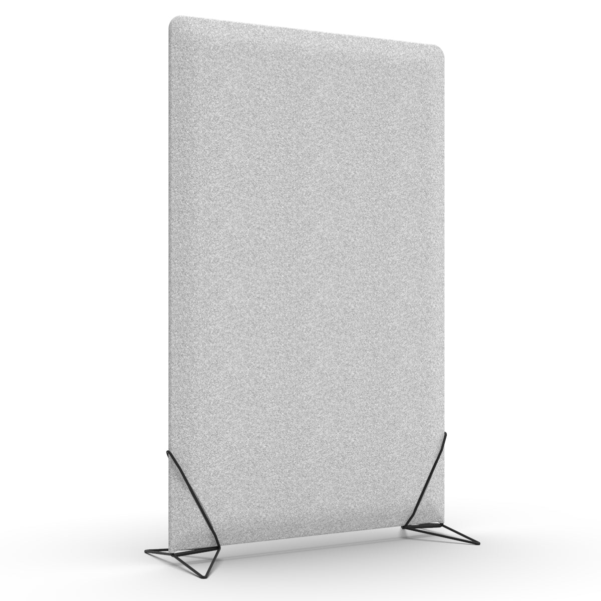 Free standing sound absorbers and office dividers in light grey with black slide on feet. Avskjerming og lyddemping på kontor