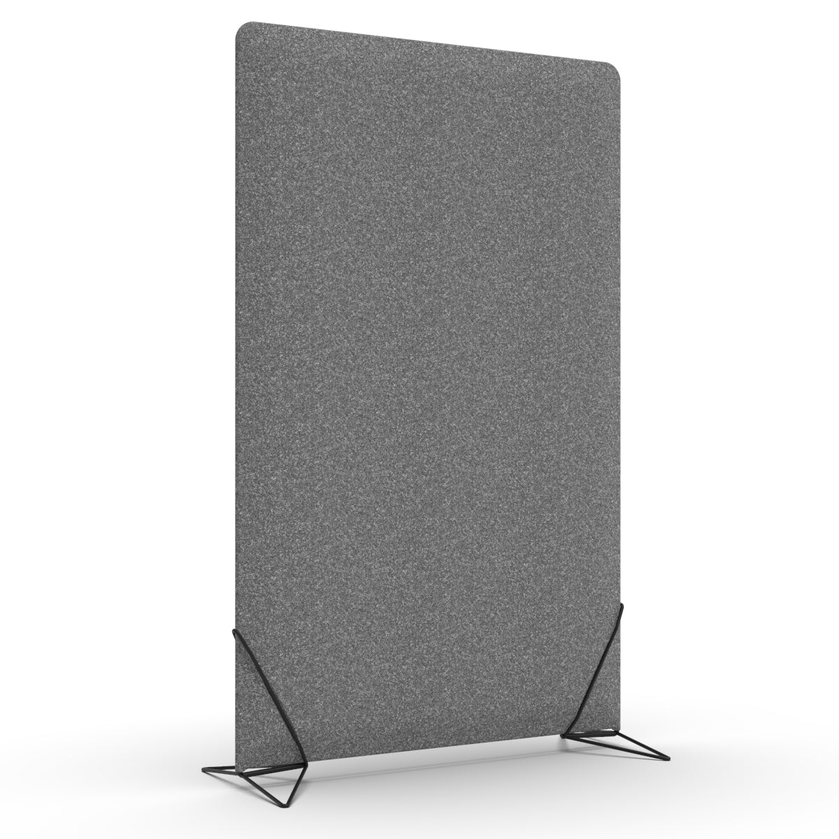 Free standing sound absorber and office divider in dark grey wool felt with black slide on feet. Avskjerming og lyddemping på kontor