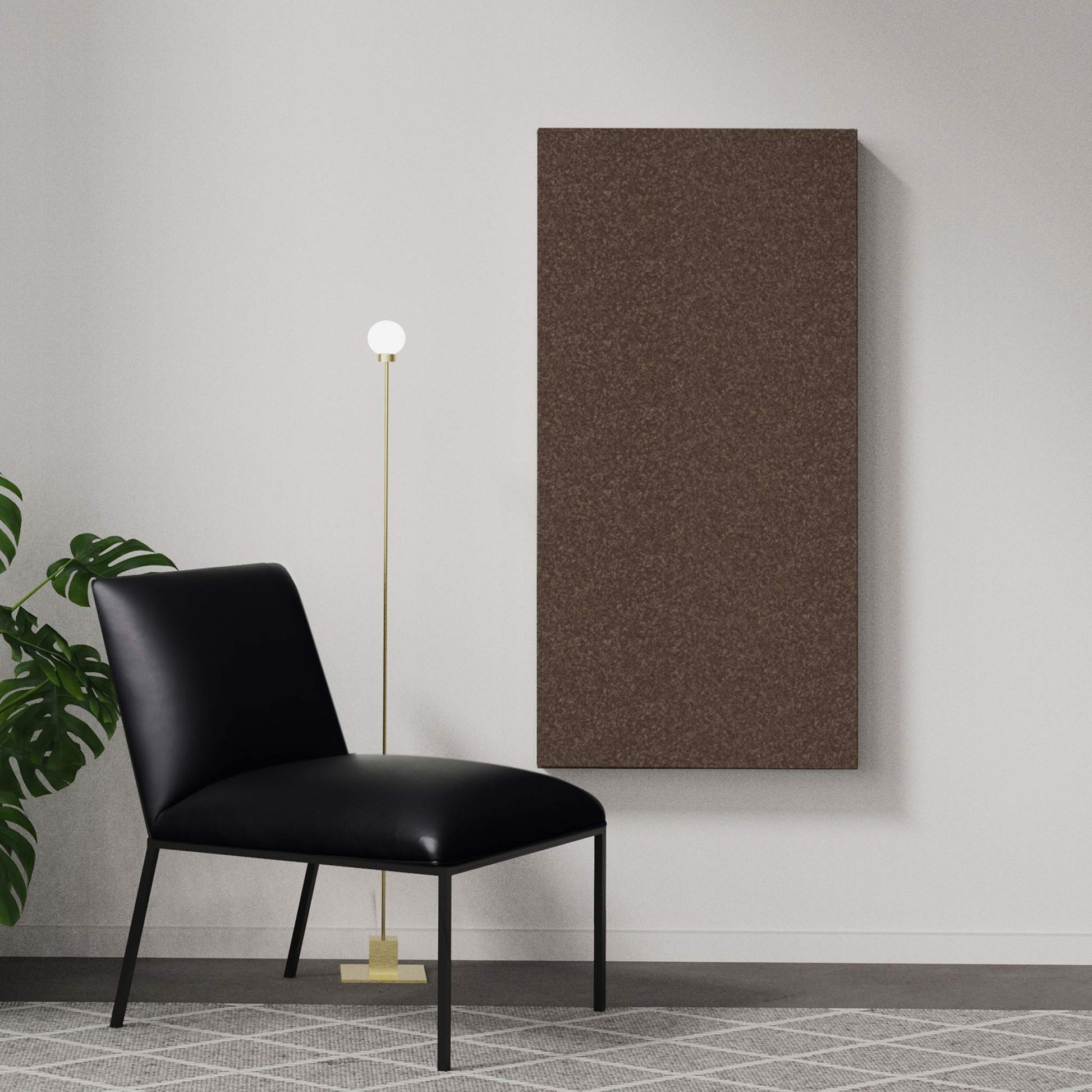 Rom & Tonik Brown wall sound absorber in a modern house interior. Akustikkplater og lyddemping vegg