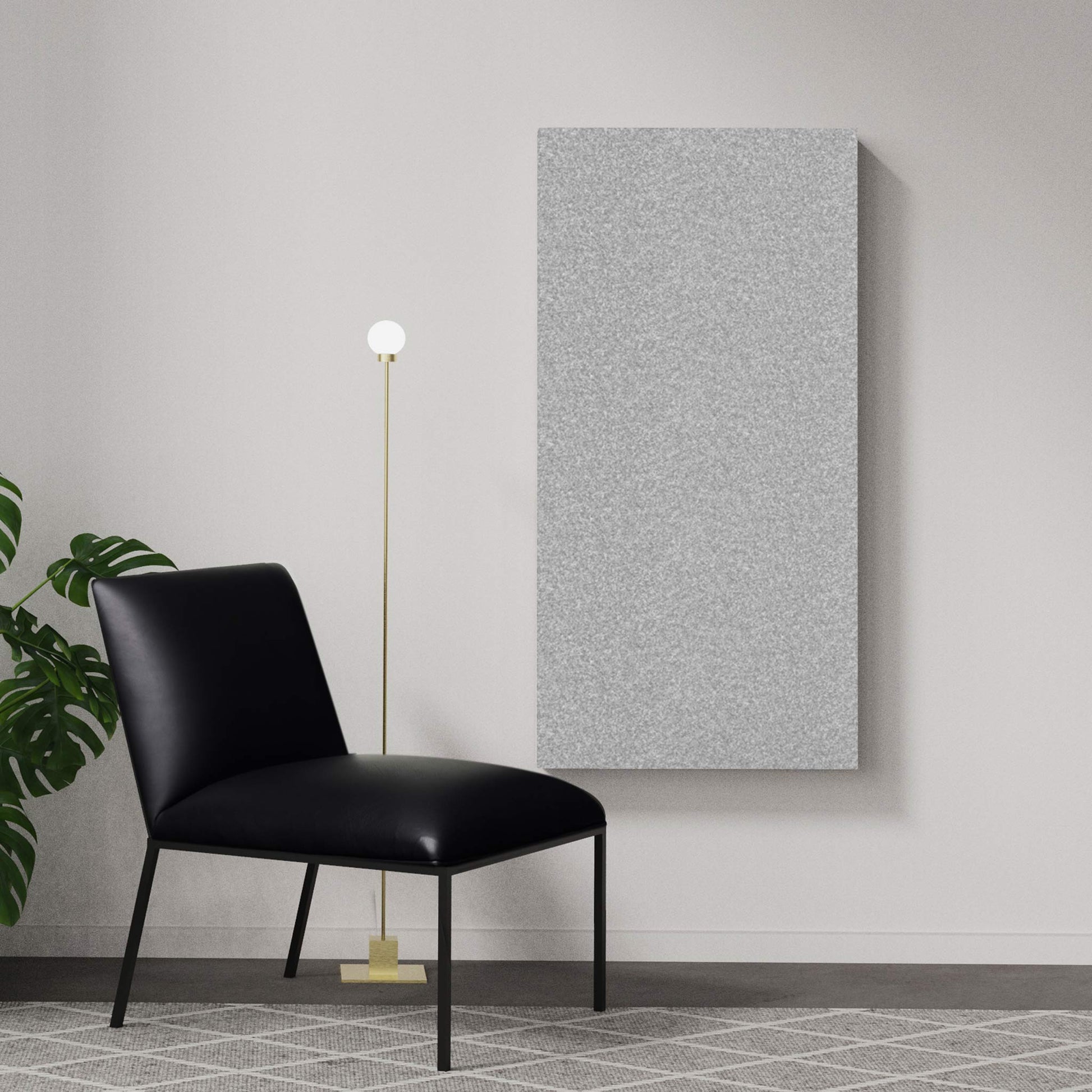 Light grey wall sound absorber in a modern interior. Akustikkplater og lyddemping vegg