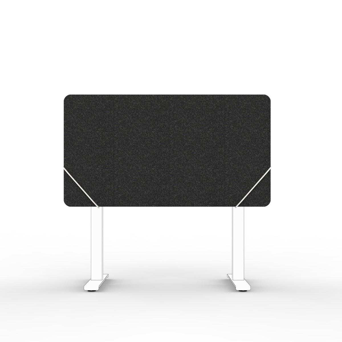 Table screen sound absorber in black melange with white slide on table mounts.  