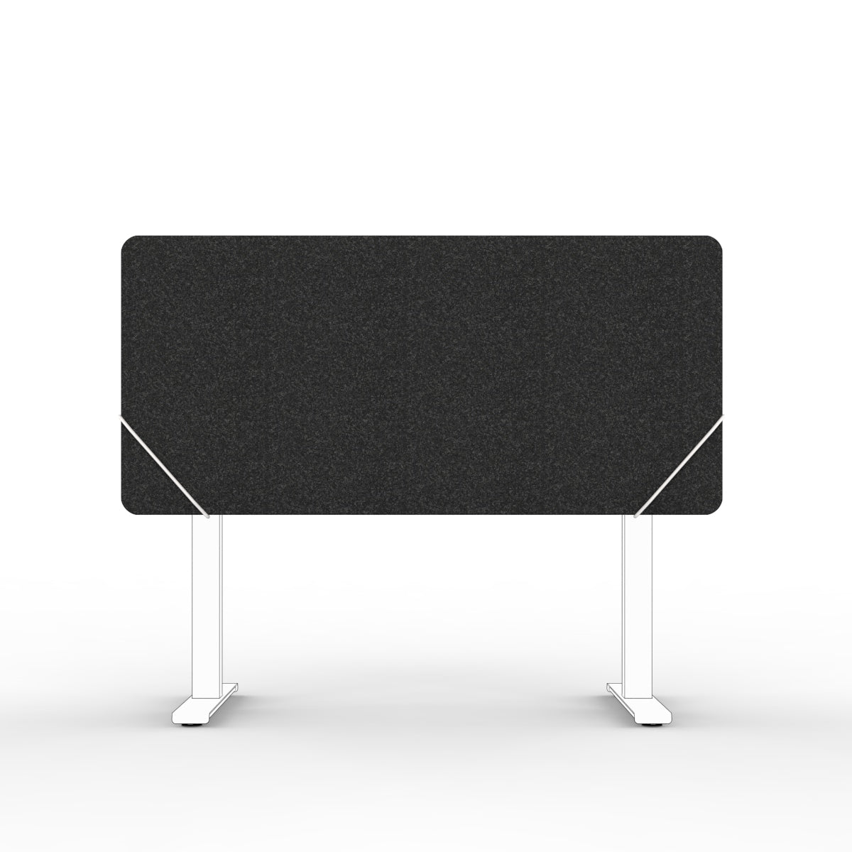 Acoustic textile felt, sound absorbing table divider with white slide on table mounts. Bordskjerm for skrivebord.  Avskjerming og lyddemping på kontor
