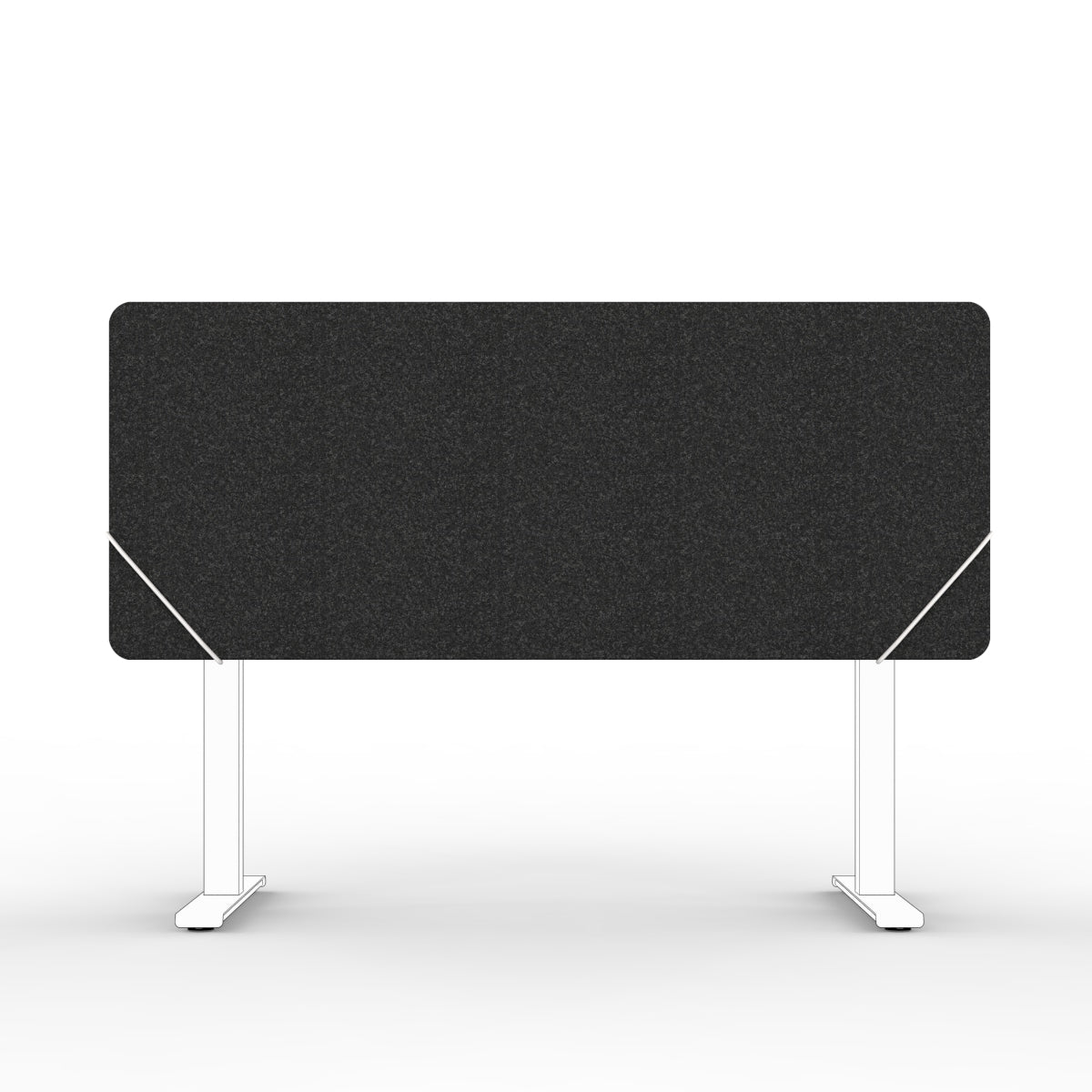 Sound absorbing table divider in black melange with white slide on table mounts. Bordskjerm for skrivebord. Avskjerming og lyddemping på kontor