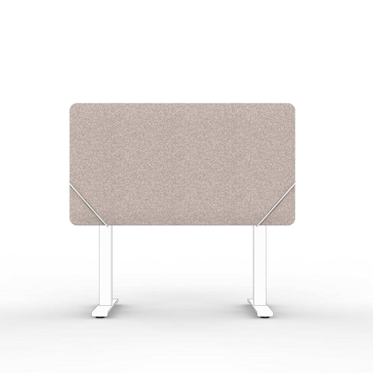 Table screen sound absorber in dark beige woo felt with white slide on table mounts. 
