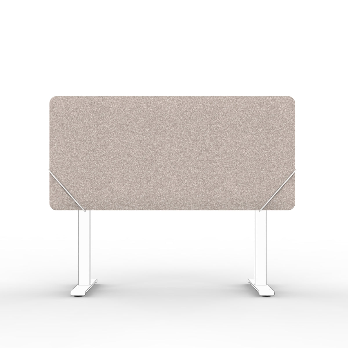 Acoustic textile felt, sound absorbing table divider with white slide on table mounts. Bordskjerm for skrivebord.  Avskjerming og lyddemping på kontor