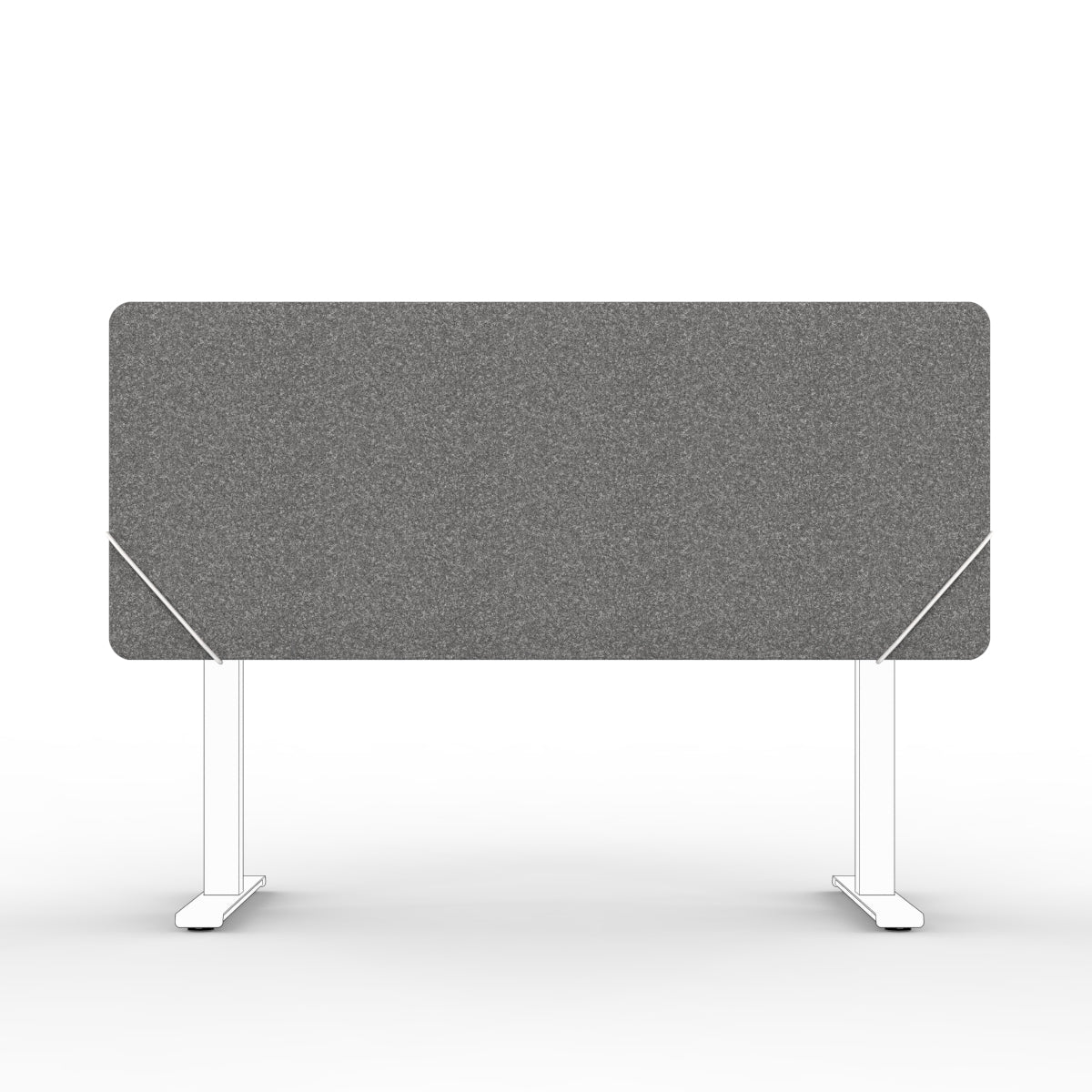 Sound absorbing table divider in dark grey with white slide on table mounts. Bordskjerm for skrivebord. Avskjerming og lyddemping på kontor