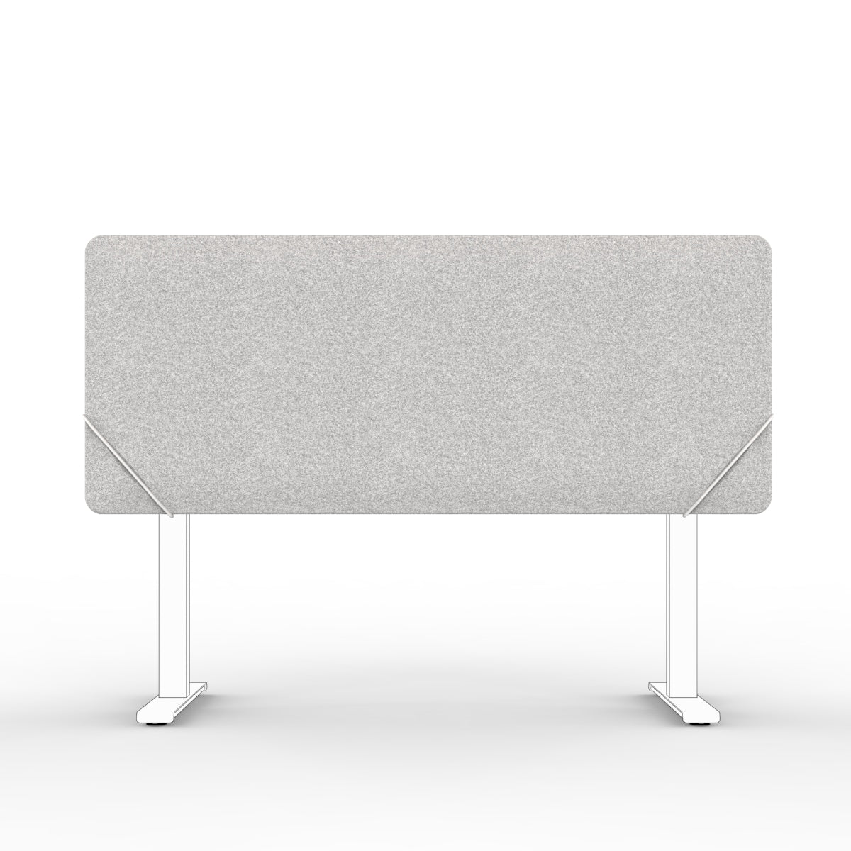 Sound absorbing table divider  in light grey felt with white slide on table mounts. Bordskjerm for skrivebord. Avskjerming og lyddemping på kontor
