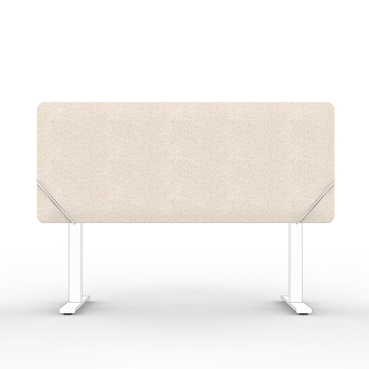 Sound absorbing table divider in natural beige with white slide on table mounts. Bordskjerm for skrivebord. Avskjerming og lyddemping på kontor