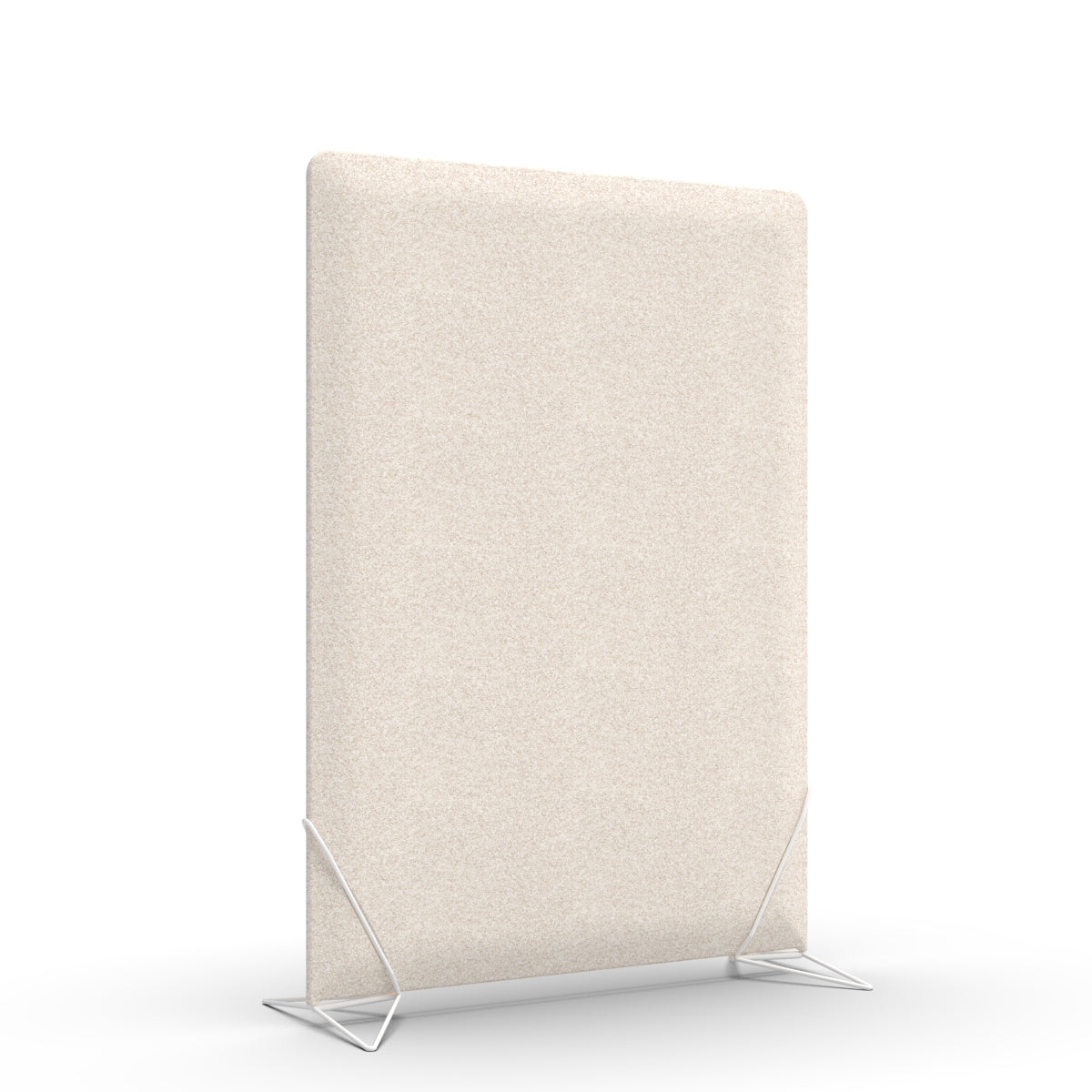 Free standing sound absorber and office divider in natural beige wool felt with white slide on feet. Avskjerming og lyddemping på kontor