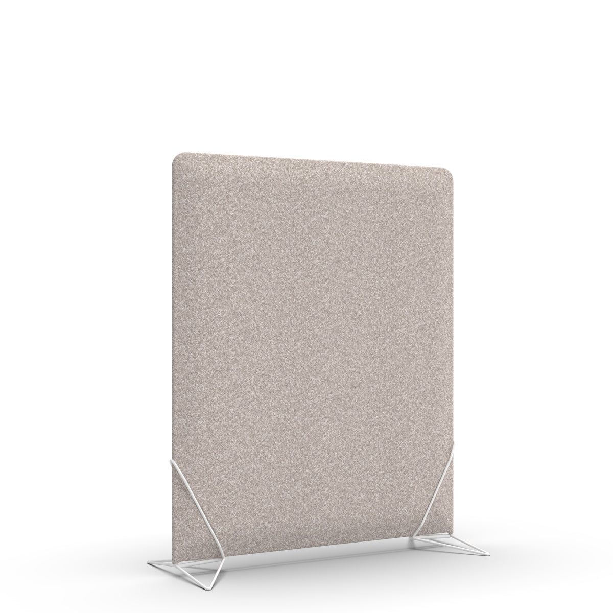 Free standing sound absorber and office divider in dark beige acoustic wool felt with white slide on feet. Avskjerming og lyddemping på kontor