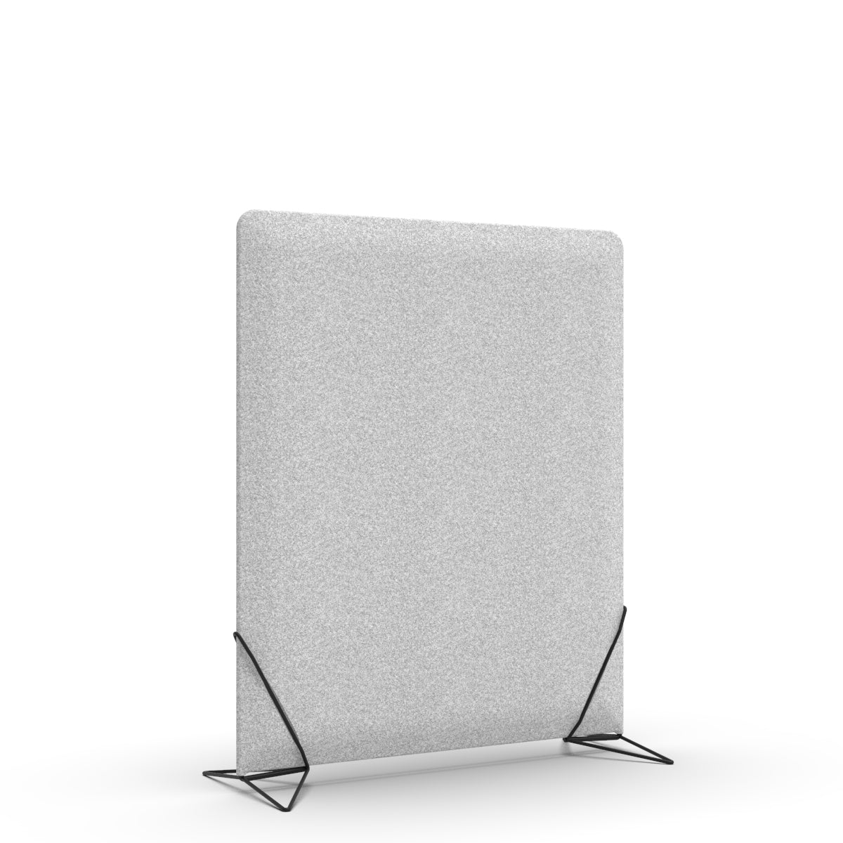 Free standing sound absorber and office divider in light grey wool felt with black slide on feet. Avskjerming og lyddemping på kontor 
